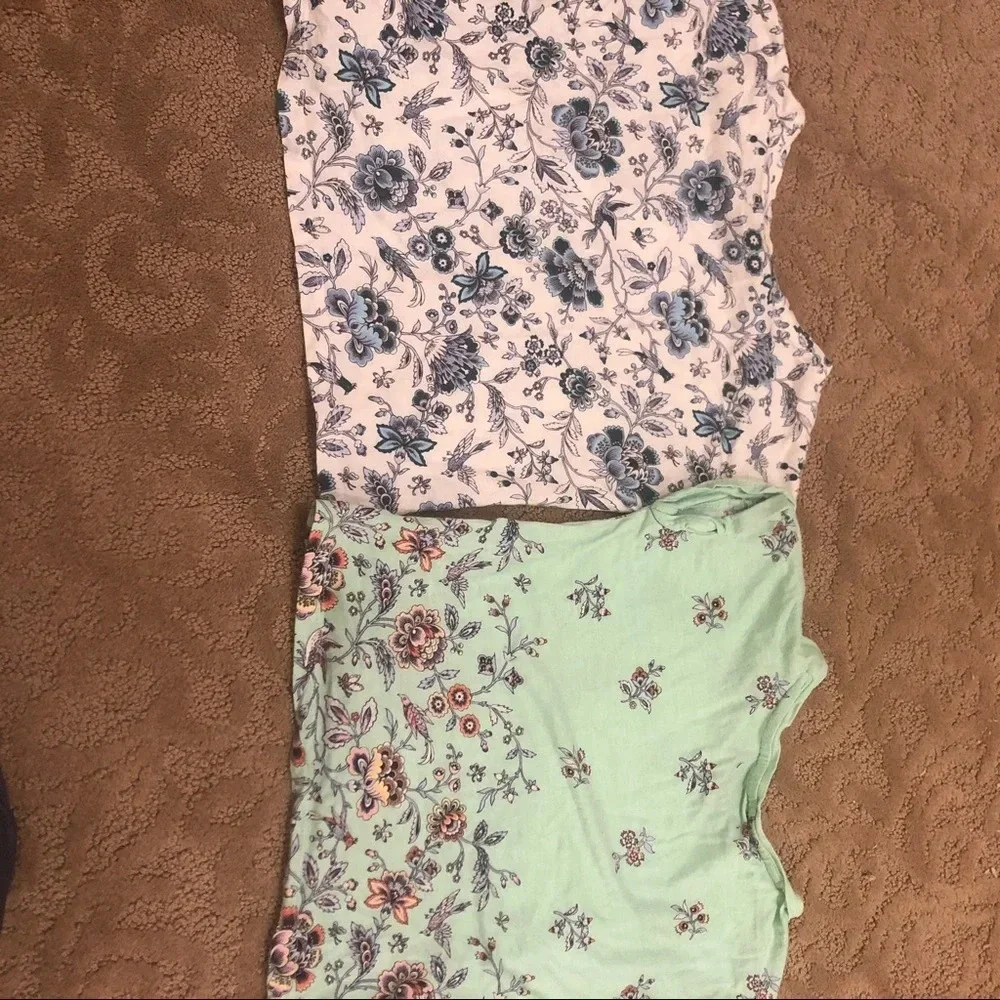 Set of 2 gap kids xs 4-5 floral tee shirts modal green blue